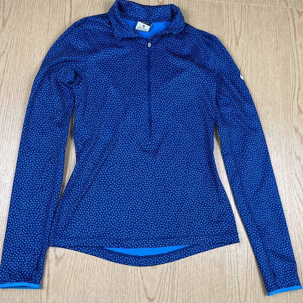 Nike Pro Women’s Dry Fit Half Zip Blue Polka Dot Size Small Long Sleeve